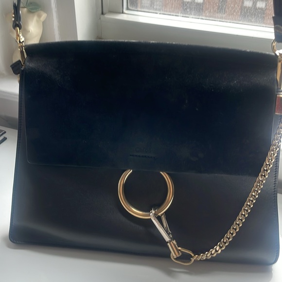 Chloe Suede Calfskin Medium Faye Shoulder Bag Black - Picture 8 of 8